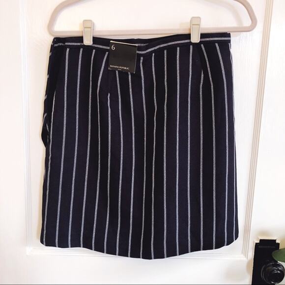 Banana Republic Navy Stripe Wrap A-Line Skirt - Picture 2 of 14